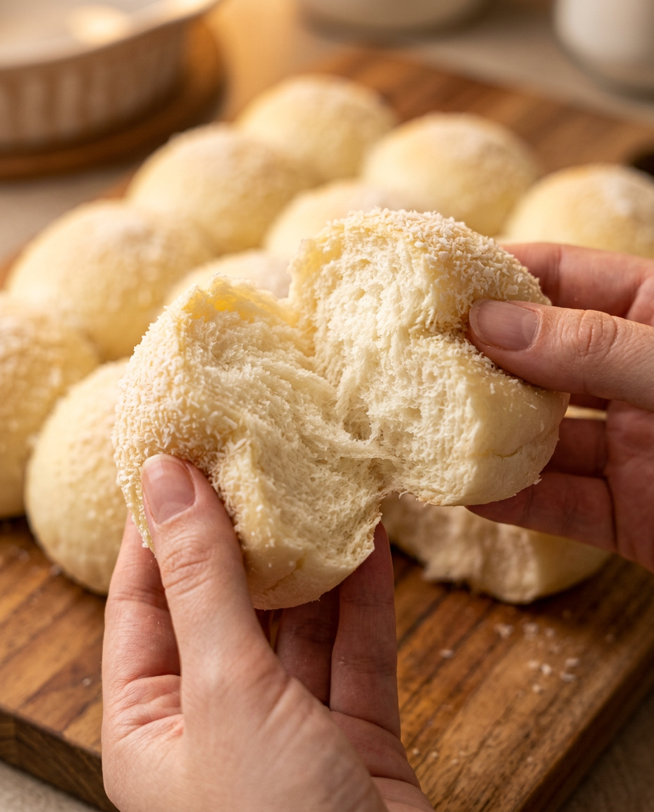 Pão delícia sem glúten aberto mostrando o miolo macio